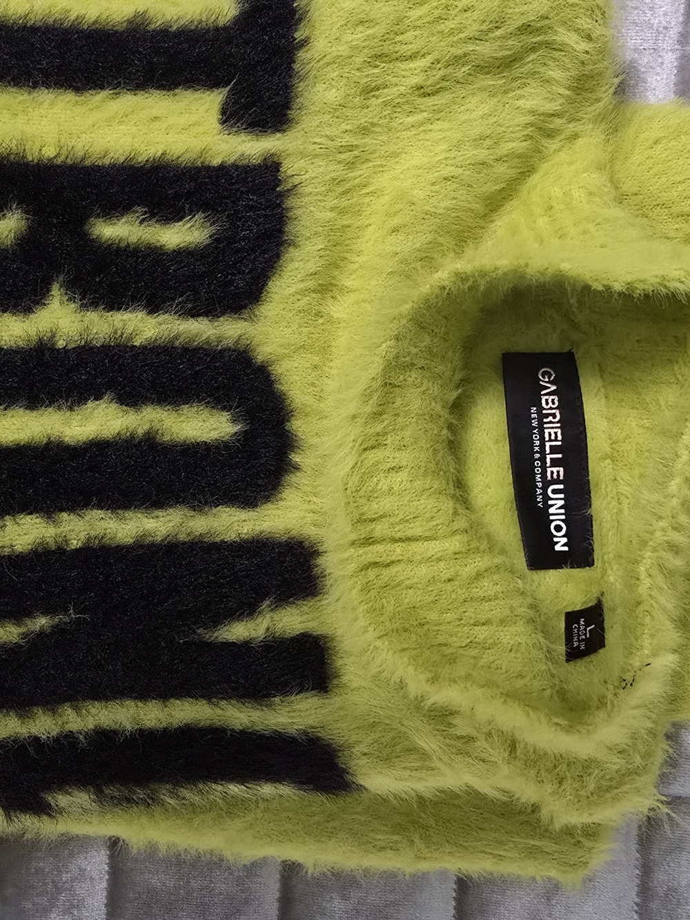 Gabrielle Union Neon Lime Fuzzy Crewneck Sweater